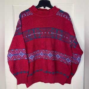 Vintage Winona Knits Sweater Women’s Red Pullover XL Grandpa Made in USA Mock